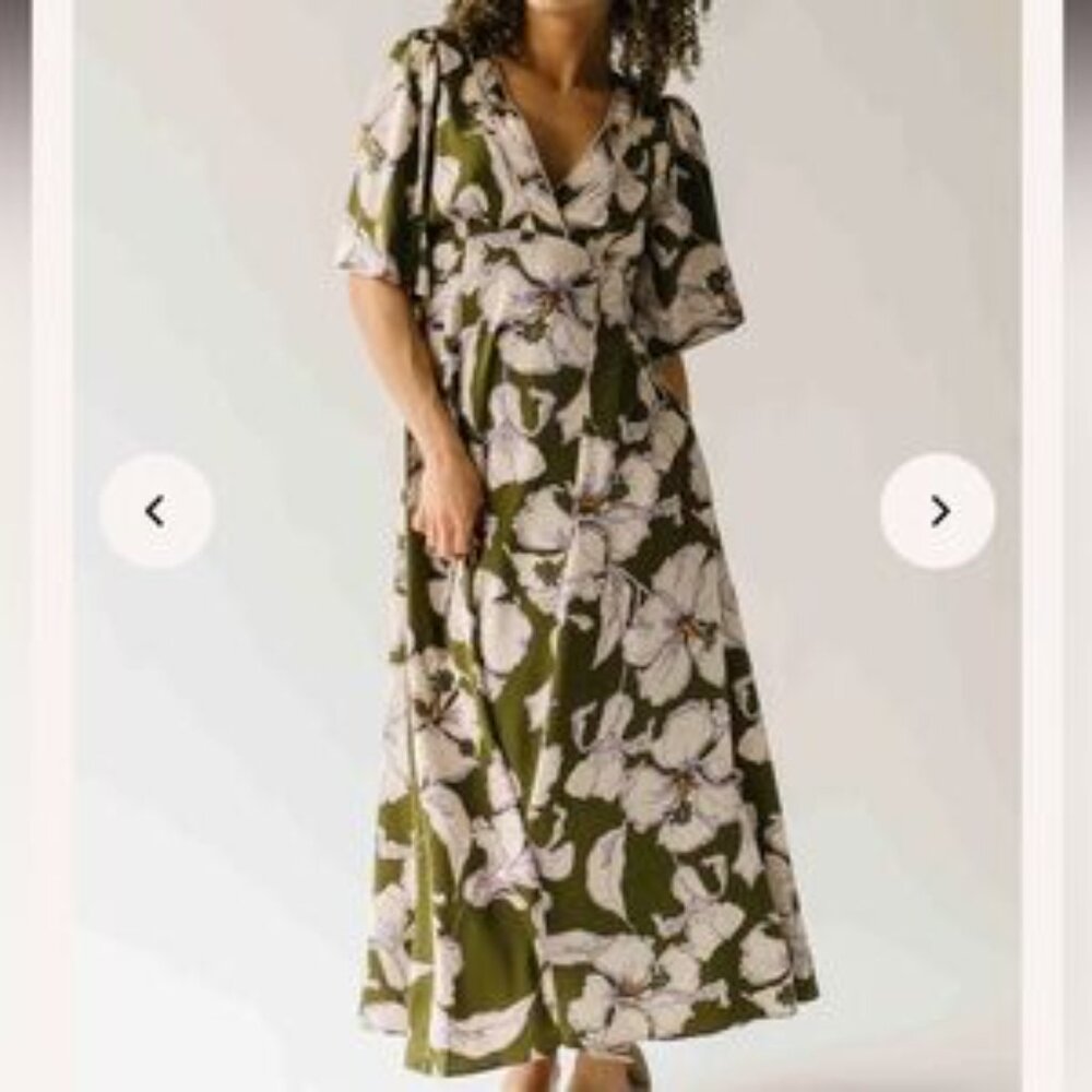 NWT The Romano Piped Detail Floral Maxi Dress in Olive M Piper & Scoot